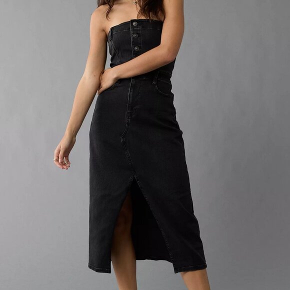 AMERICAN EAGLE Denim Tube Top Midi Dress, Size 12 - Picture 1 of 5